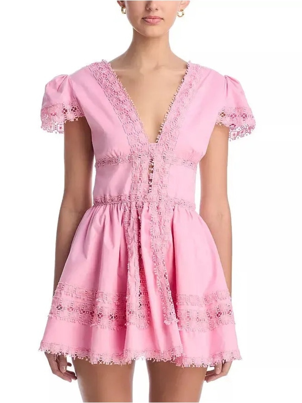 Peixoto Lace-Trim V-Neck Mini Dress